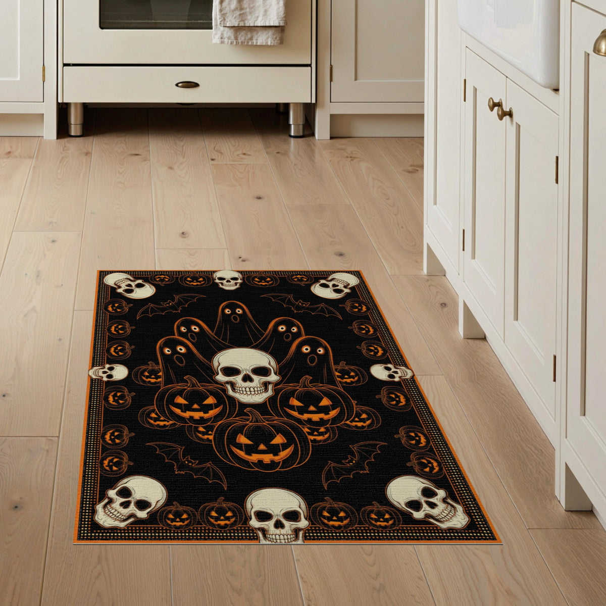 ODIKA Halloween October Phantom Gourd Flying Creature Fiber Doormat Stain Resistant Low Profile for Dorm Room, Small Living Apartment