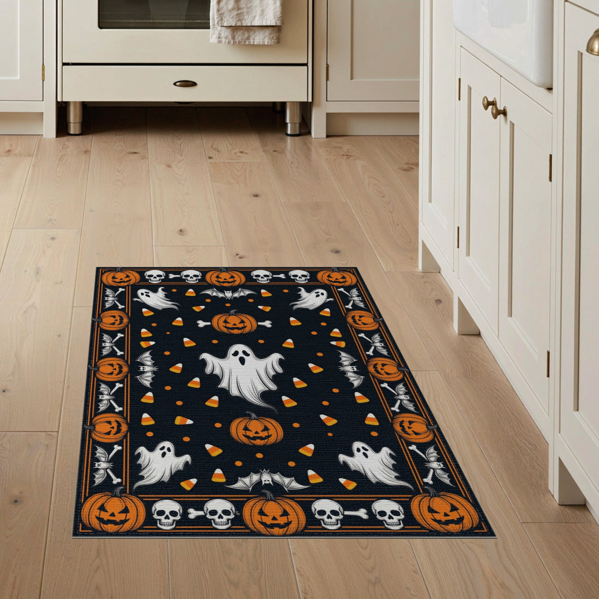 ODIKA Halloween October Phantom Gourd Flying Creature Fiber Doormat Stain Resistant Low Profile for Dorm Room, Small Living Apartment