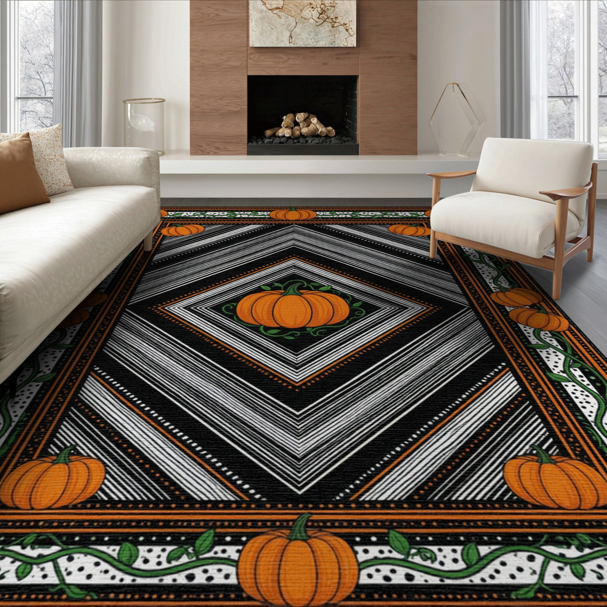 ODIKA Halloween Spooky Pumpkin Phantom Striped Entrance Door Doormat for Playroom, Bedroom, Reading Nook, Pet Friendly & Kids Safe Play
