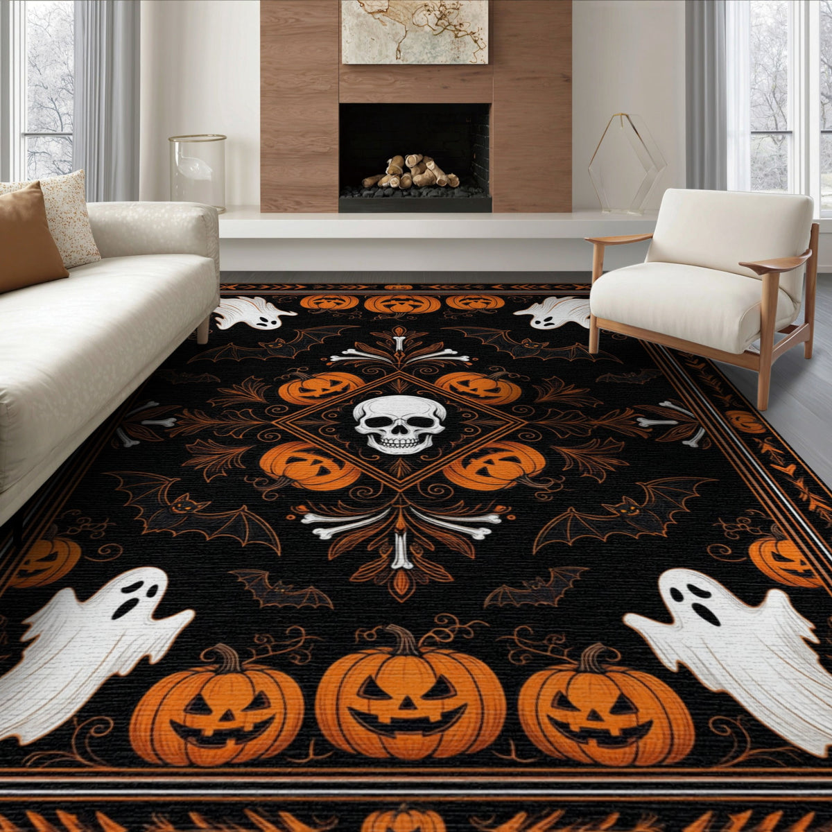 ODIKA Halloween October Phantom Gourd Flying Creature Fiber Doormat Stain Resistant Low Profile for Dorm Room, Small Living Apartment