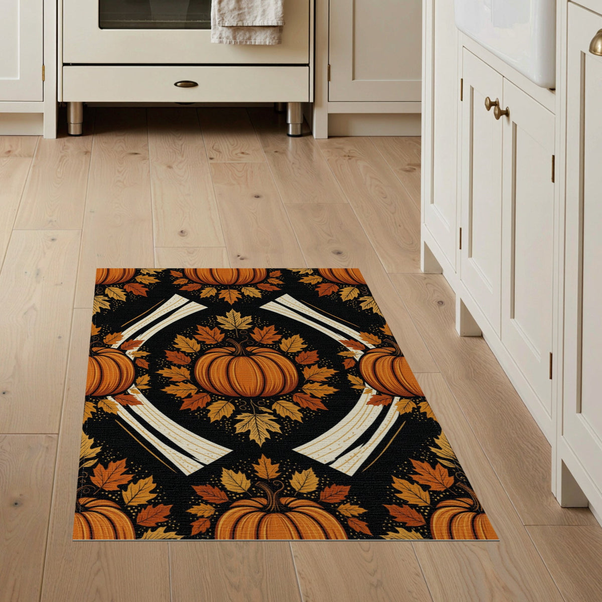 ODIKA Halloween Spooky Pumpkin Phantom Striped Entrance Door Doormat for Playroom, Bedroom, Reading Nook, Pet Friendly & Kids Safe Play