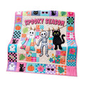 Throw Blanket, Quilted Spooky Season Ghost Skeleton Black Cat Design, 1 Piece, Halloween Decor for Couch Bed Living Room