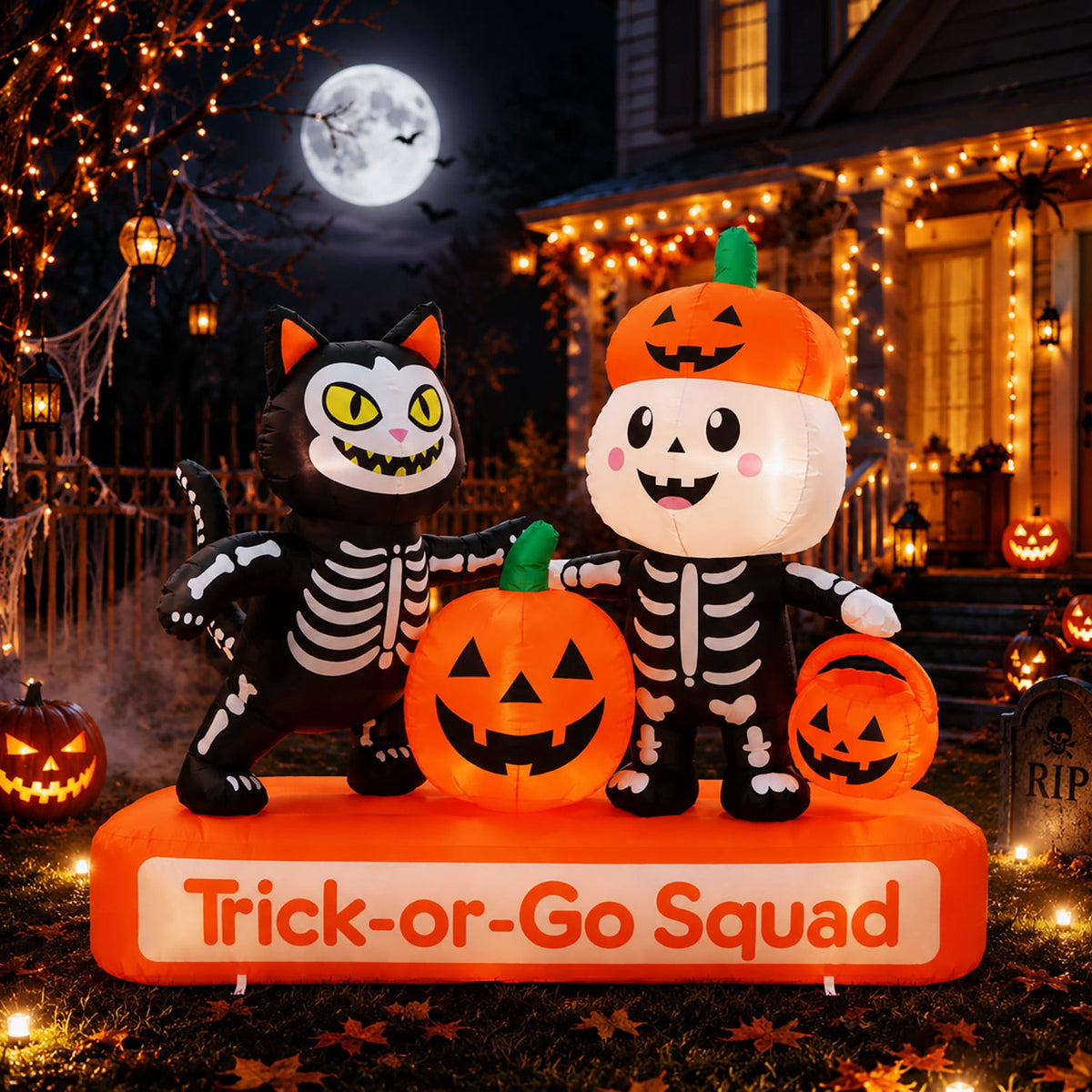 Toiyjofe 5.5 ft Halloween Inflatable Ghost with Pumpkin, LED Lighted Cute Halloween Yard Decoration for Porch, Lawn, Walkway & Party