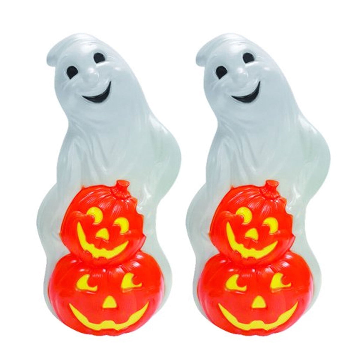 Union Products Light up Ghost and Pumpkin Halloween Decoration, Plastic, White/Orange (2 Pack)