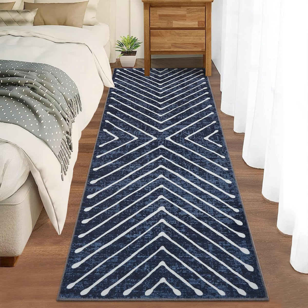 Washable Rug 10x13 Area Rug for Bedroom Modern Living Room Rug Non Slip Striped Large Area Rug Soft Non Shedding Throw Rugs Stain Resistant Carpet for Dining Room Nursery Navy 10'x13'