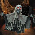 XHKUYI Halloween Sound Activated Skeleton Ghost Decor 21 inches, Light Up Creepy Bloody Tattered Gauze Ghost, Hanging Ghost Prop for Haunted House, Yard, Door & Party Decor