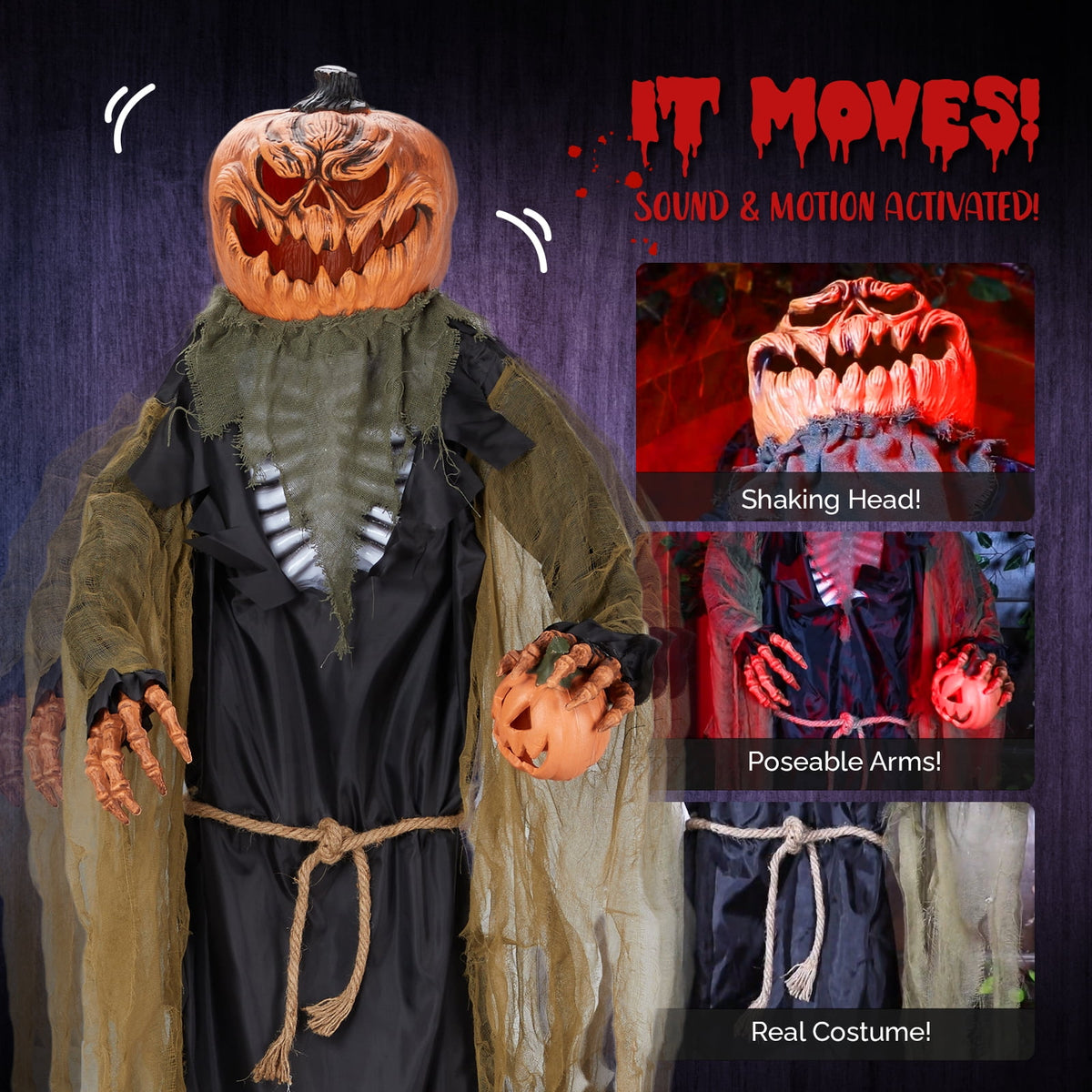 Zimtown 7FT Halloween Animatronic Standing Pumpkin Man The Sound Activated Halloween Prop