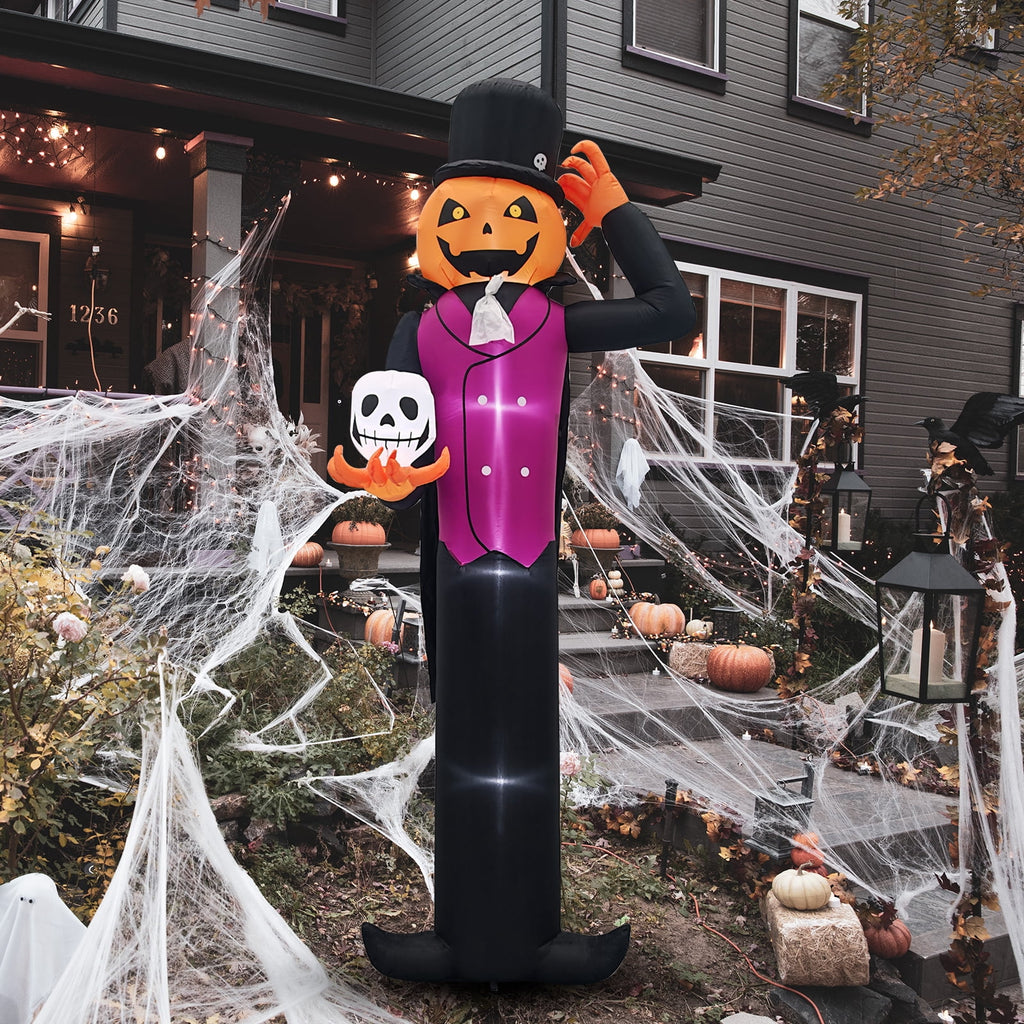 UBesGoo 12' Halloween Inflatable Blow Up Decorations, Pumpkin Man Holding Skull Built-in LEDs for Holiday Party