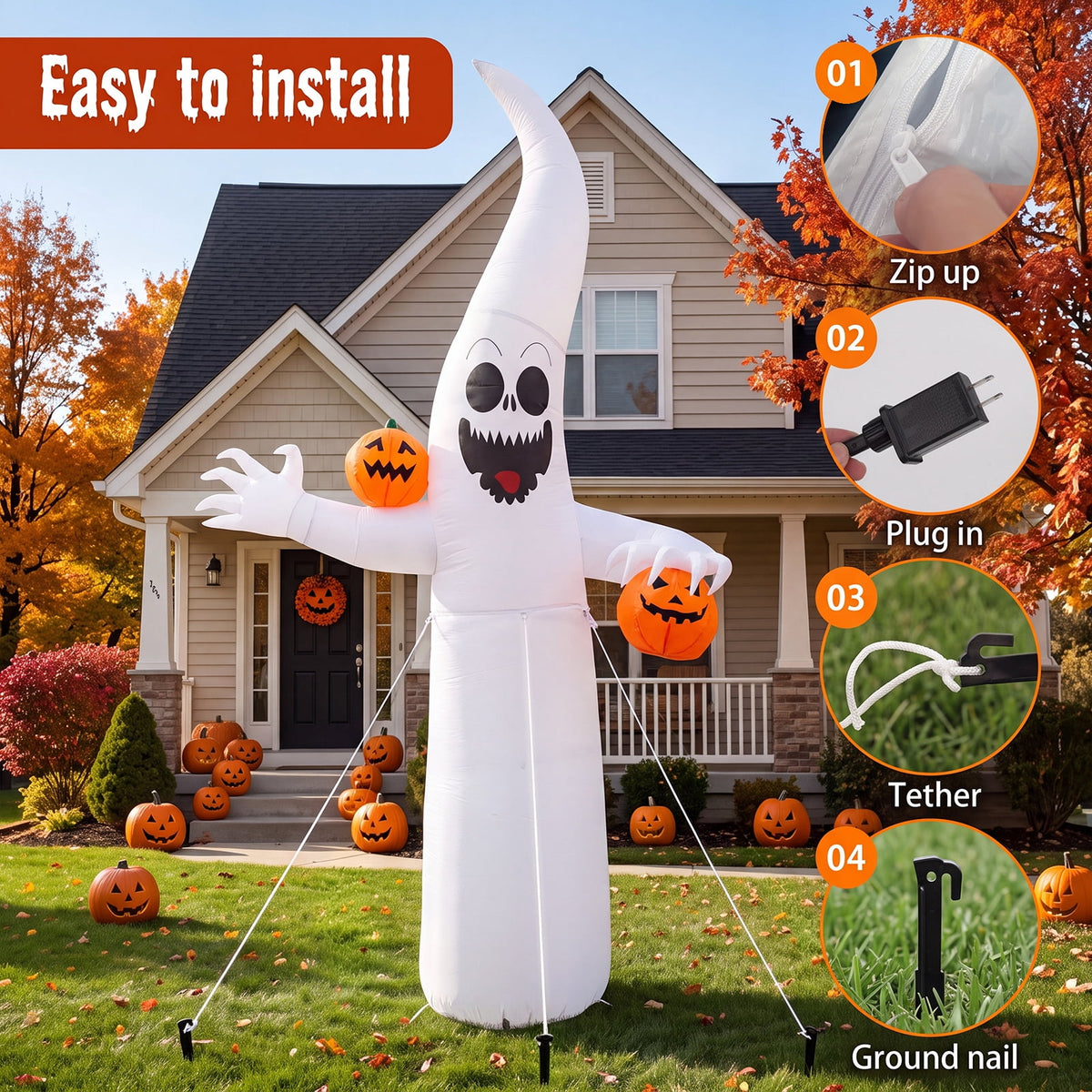 VETPW 10FT Large Halloween Inflatable Archway Decoration, Halloween Blow Up Lighted Archway with Ghost & Black Cat & Cornucopia, Trick & Treat Yard Garden Patio Lawn Outside Decor