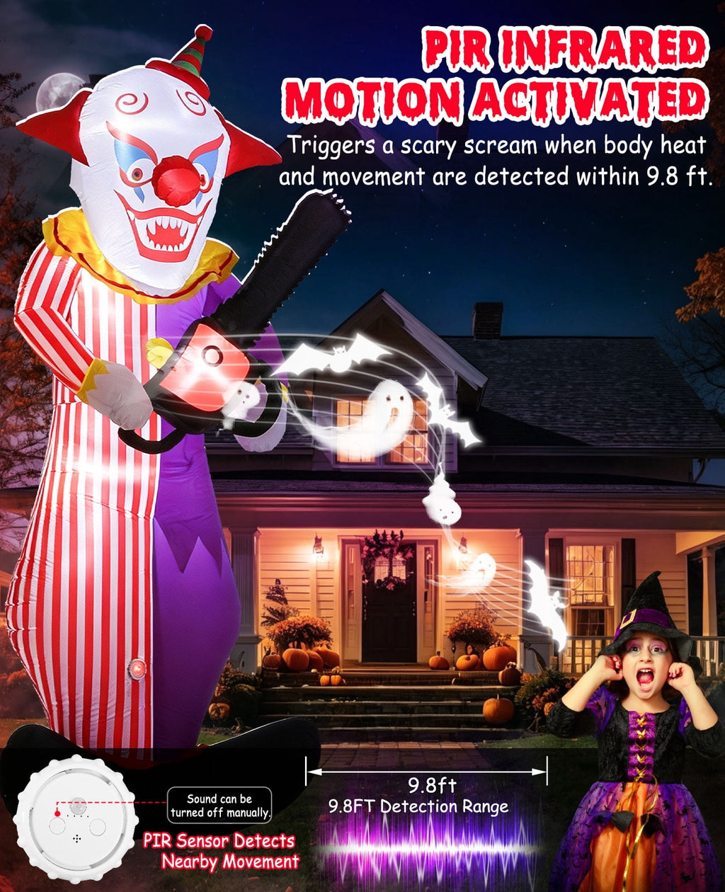 Areker 12ft Halloween Inflatable Grim Reaper, 7 Modes 3D Flame Lights Spooky Blow up Yard Decor, Waterproof & Easy Setup Halloween Ghost for Garden Patio Lawn