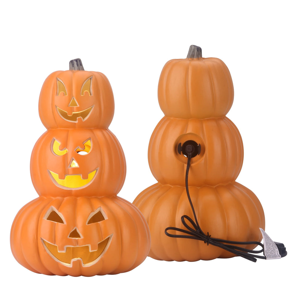Gamexcel 21" LED Light-Up Jack O Lantern, Pre-lit Halloween Plastic Pumpkin Lights for Indoor/Outdoor Decoration - Angry Face