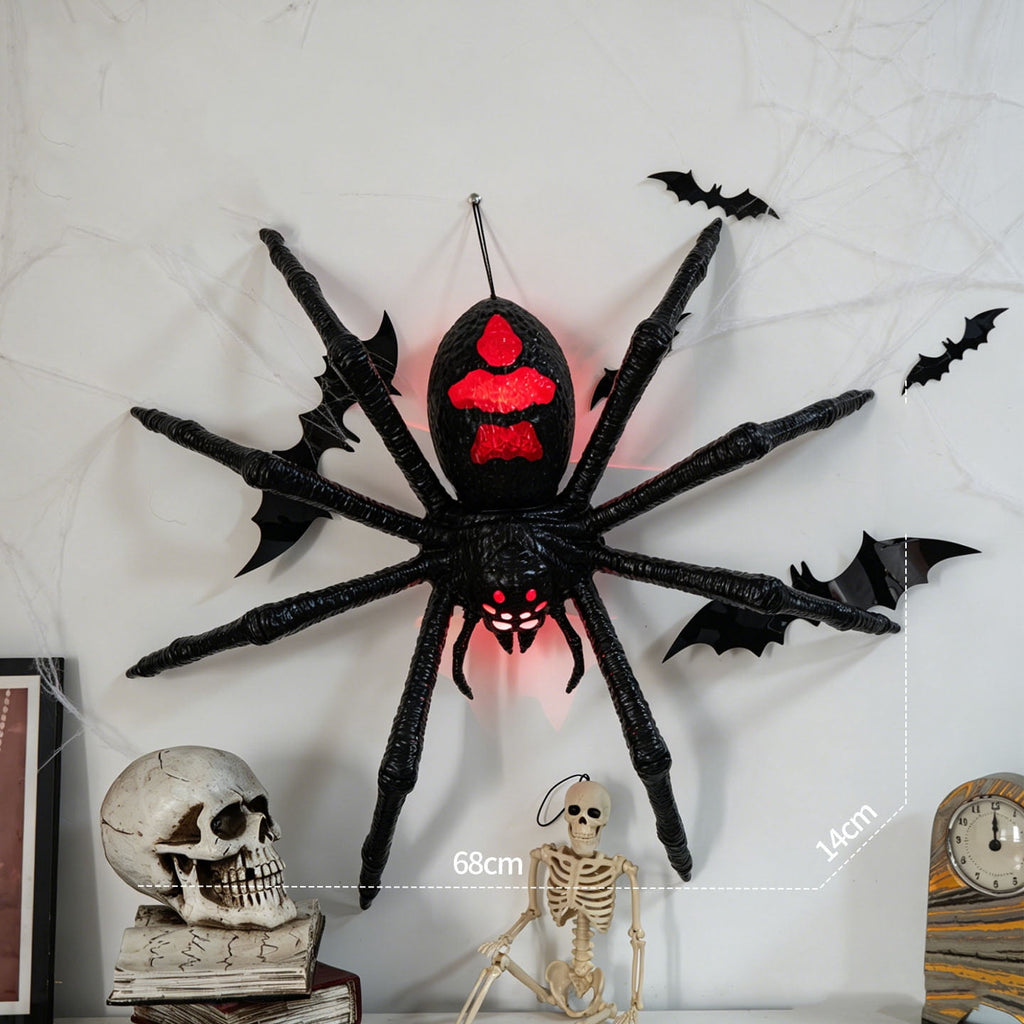 Outdoor Halloween Animatronics Decoration, Scary Black Spider with Lighted Eyes,Terrifying Sound for Yard,Patio,Haunted House,Sound & Motion Activated Hanging Giant Spider Props