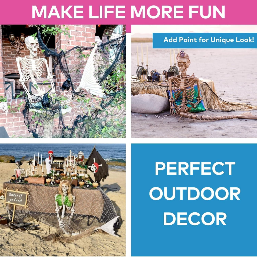 73" Life Size Mermaid Skeleton Halloween Decorations Outdoor - 6 Ft Posable Skeleton Decor for Indoor & Outdoor Halloween Props | Giant Plastic Skeleton for Yard, Porch & Party Display