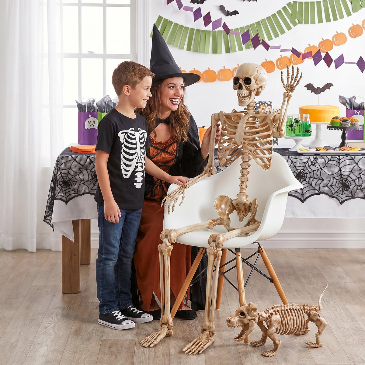 Ayieyill 5.4ft Halloween Skeleton Decorations, Weathered Posable Skeleton Decor for Halloween Decorations Outdoor Indoor