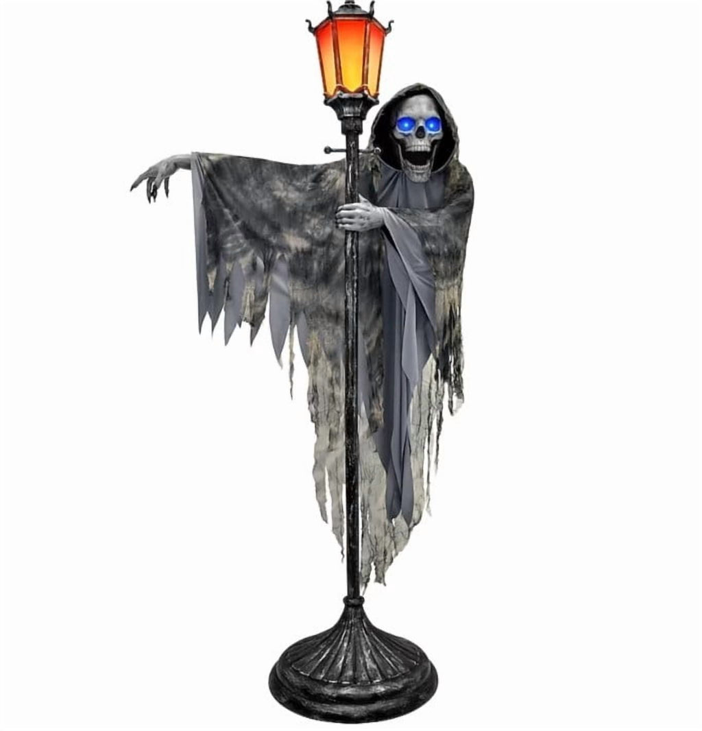 ShengapQ Halloween Ghost Street Lamp Light Up Skeleton Prop, Glowing Eyes Decoration, Outdoor Porch Display, Spooky Yard Decor, Creepy Halloween Centerpiece