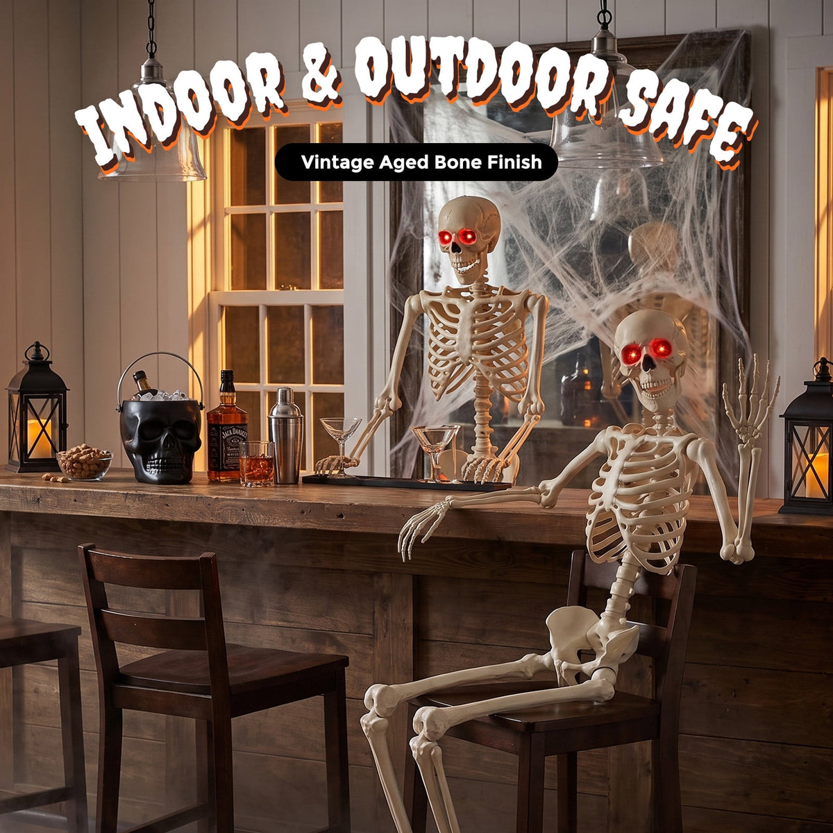 Ayieyill 5.4ft Halloween Skeleton Decorations, Weathered Posable Skeleton Decor for Halloween Decorations Outdoor Indoor