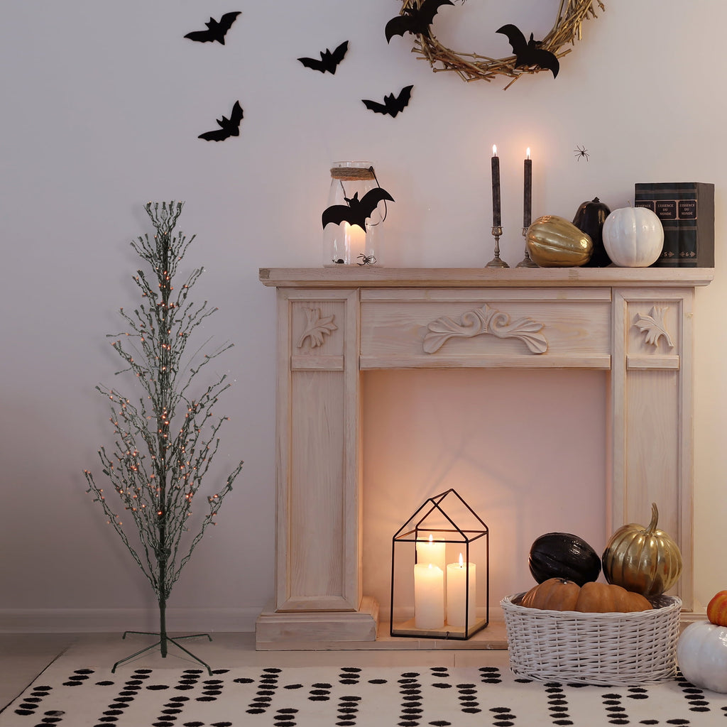 Northlight Pre-Lit Cascade Outdoor Halloween Twig Tree - 4' - Black - Orange Lights