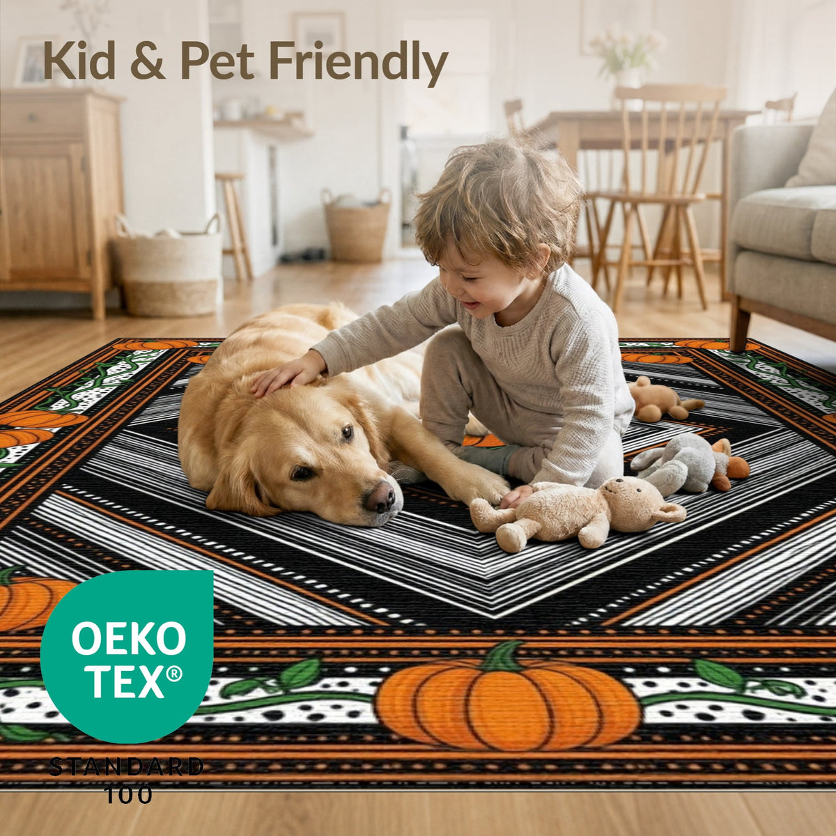 ODIKA Halloween Spooky Pumpkin Phantom Striped Entrance Door Doormat for Playroom, Bedroom, Reading Nook, Pet Friendly & Kids Safe Play