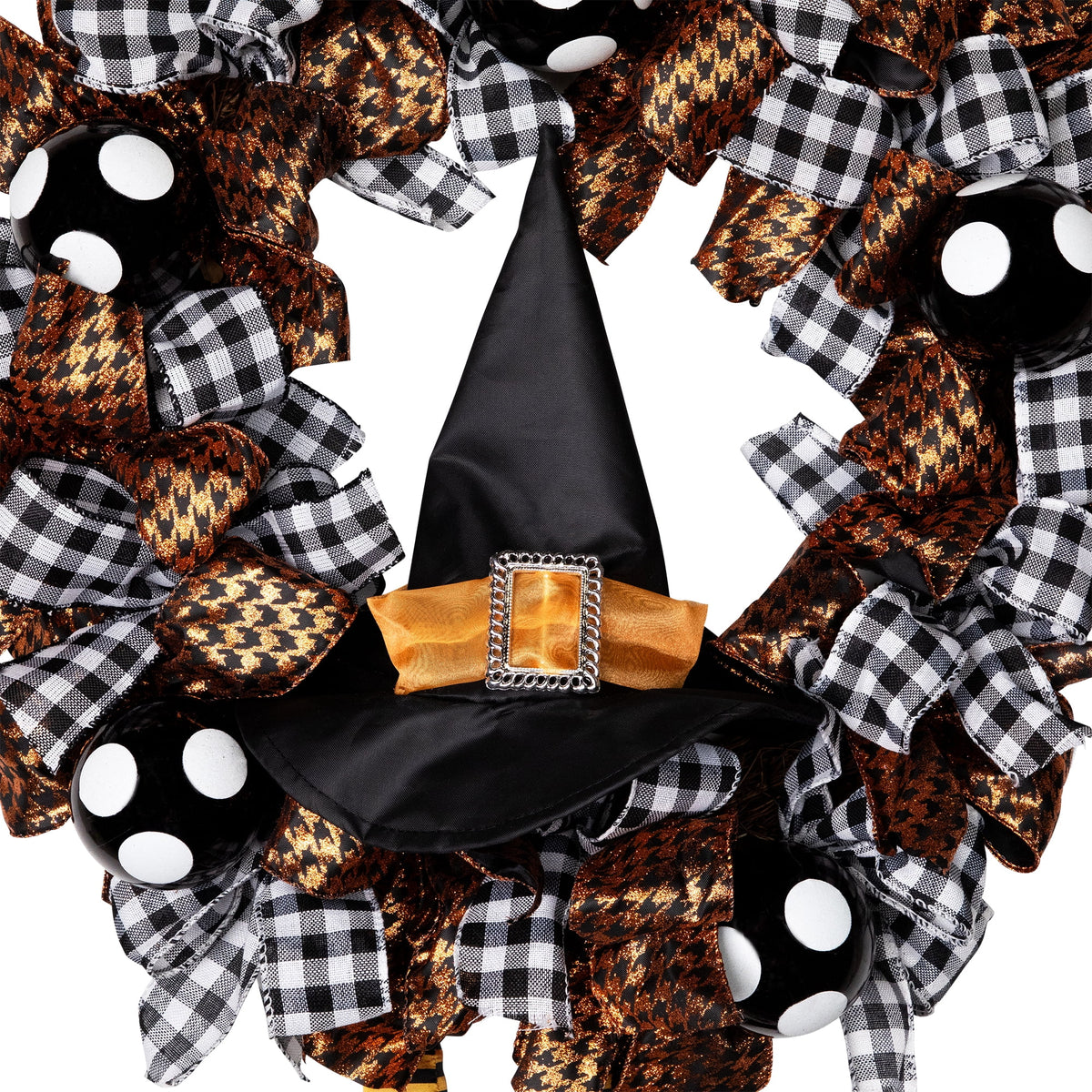 Northlight Witch with Bows and Ornaments Halloween Wreath - 24" - Orange and Black - Unlit