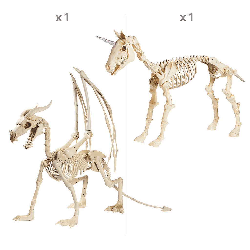Halloween Unicorn & Dragon Skeleton Decorations, Home Decor, Halloween, 2 Pieces