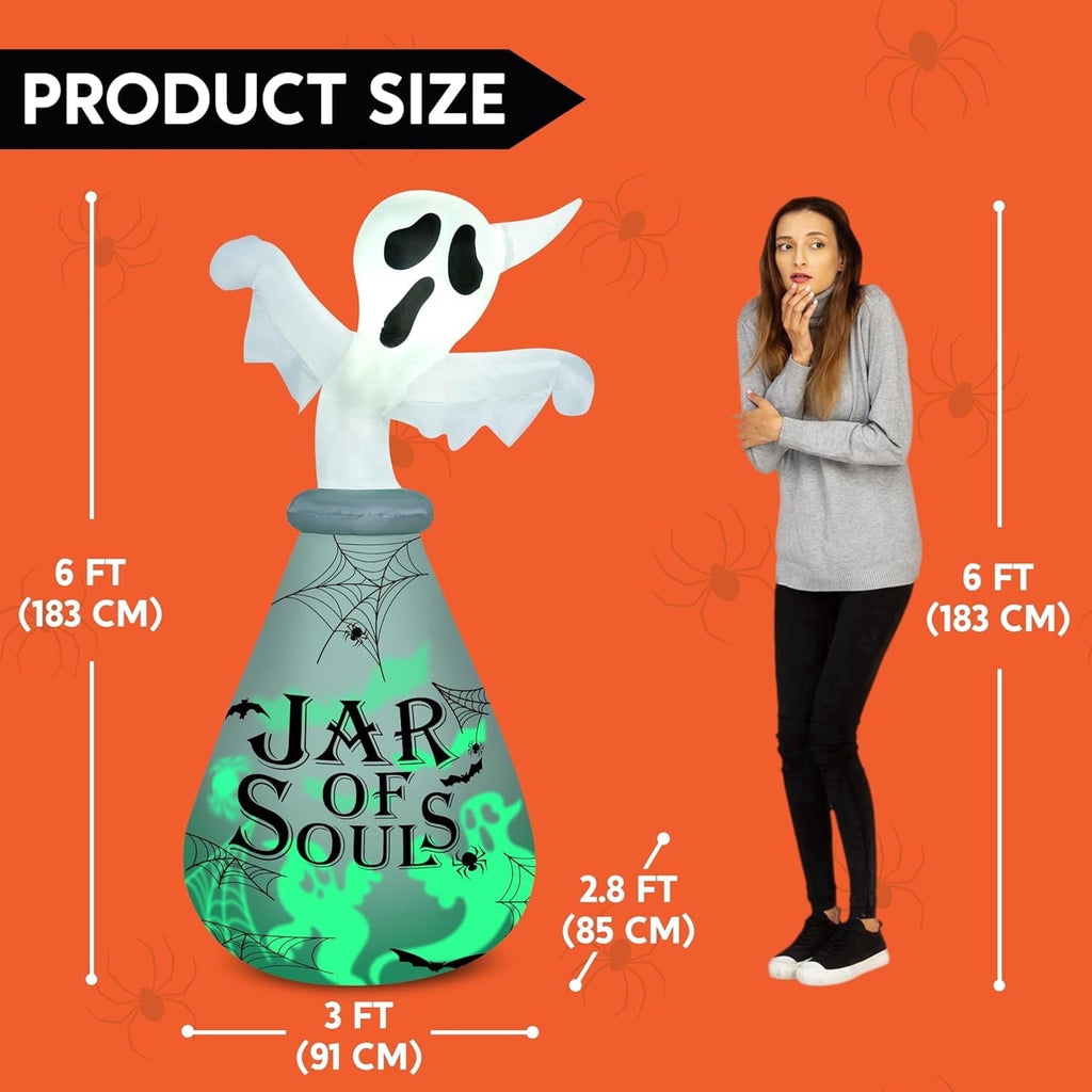 Joyfy 5 Ft Tall Halloween Inflatable Pumpkin,Blow Up Pumpkin with Projector Face and Music Lights,Outdoor Decorations for Yard,Garden,Lawn,Party