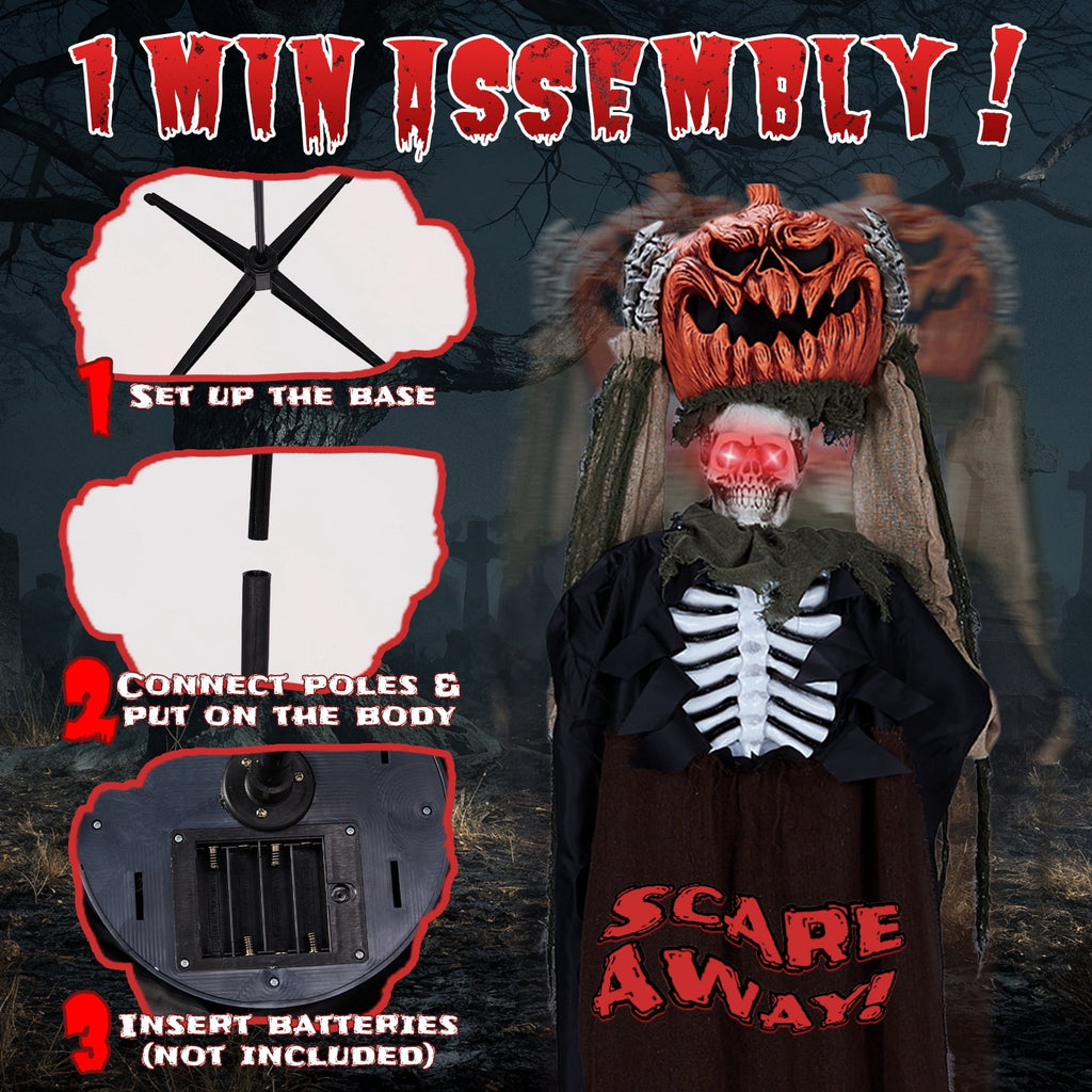 6ft Ghost with The Pumpkin Head Halloween Animated Animatronic Decoration w/ Pre-Recorded Screaming Ktaxon