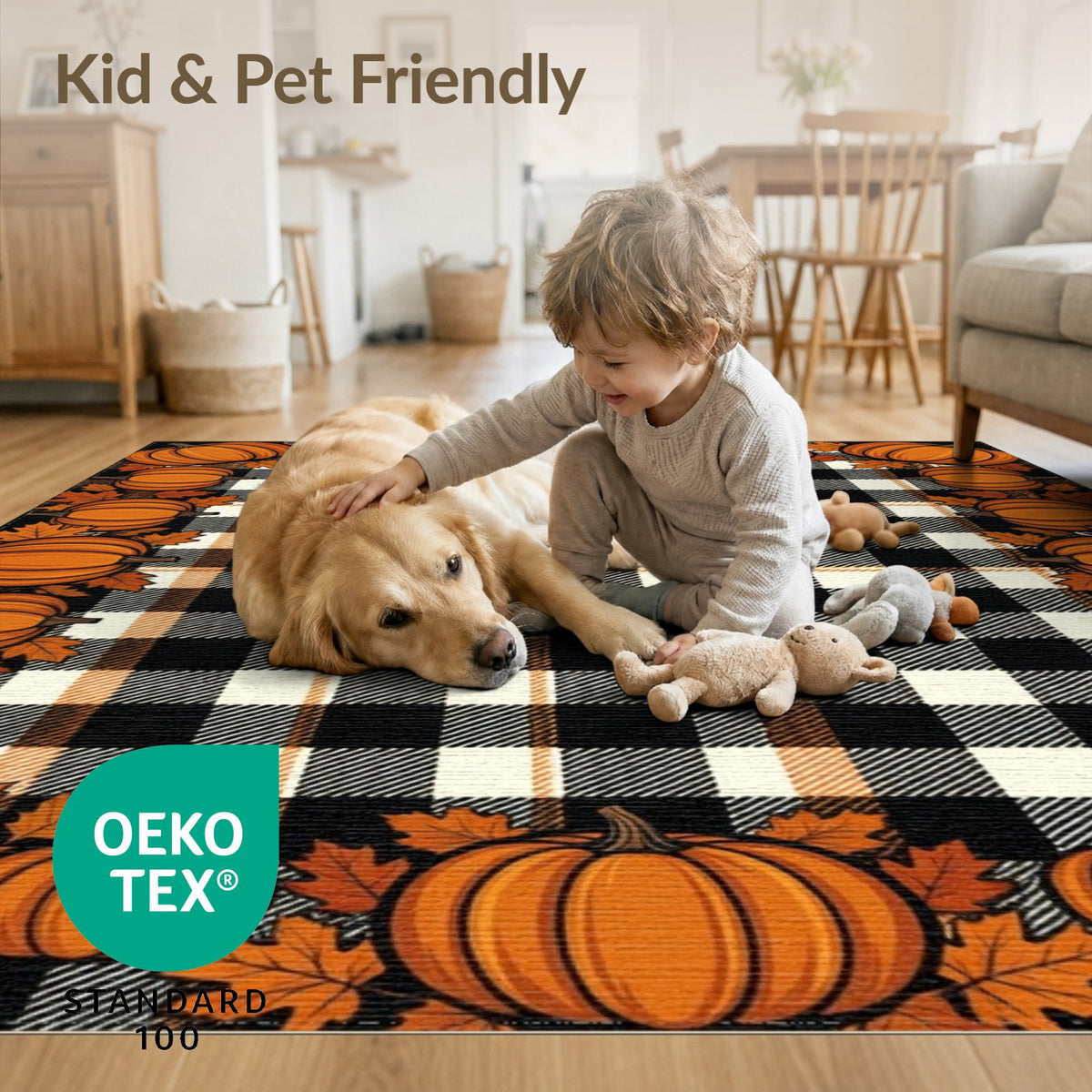 ODIKA Halloween Spooky Pumpkin Phantom Striped Entrance Door Doormat for Playroom, Bedroom, Reading Nook, Pet Friendly & Kids Safe Play