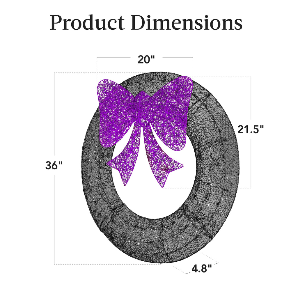 Best Choice Products 36in Pre-Lit Outdoor Halloween Wreath, LED Metal Holiday Decor w/ 120 Lights, Bow - Purple/Black