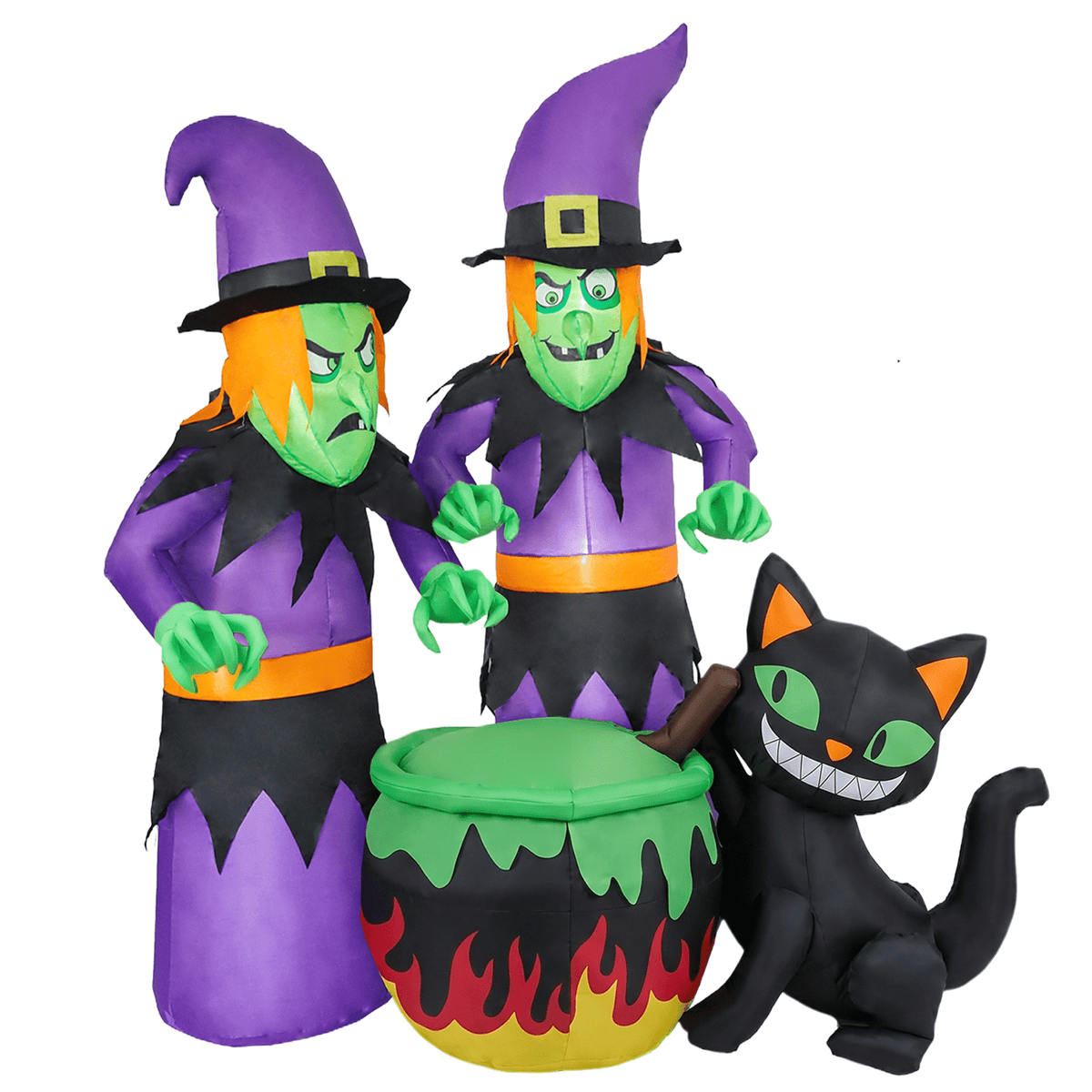 KINQUINN 6FT Halloween Inflatable 2 Witch with Cauldron and Cat Decoration Outdoor, Blow Up Witch with Build-in LEDs, Blow Up Yard Decoration Outdoor for Outside, Indoor, Lawn, Yard, Garden
