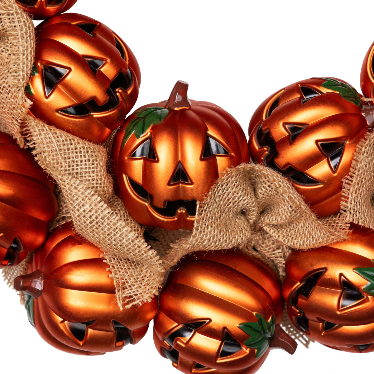 Northlight Jack-O-Lanterns with Burlap Ribbon Small Artificial Halloween Wreath - 20" - Unlit