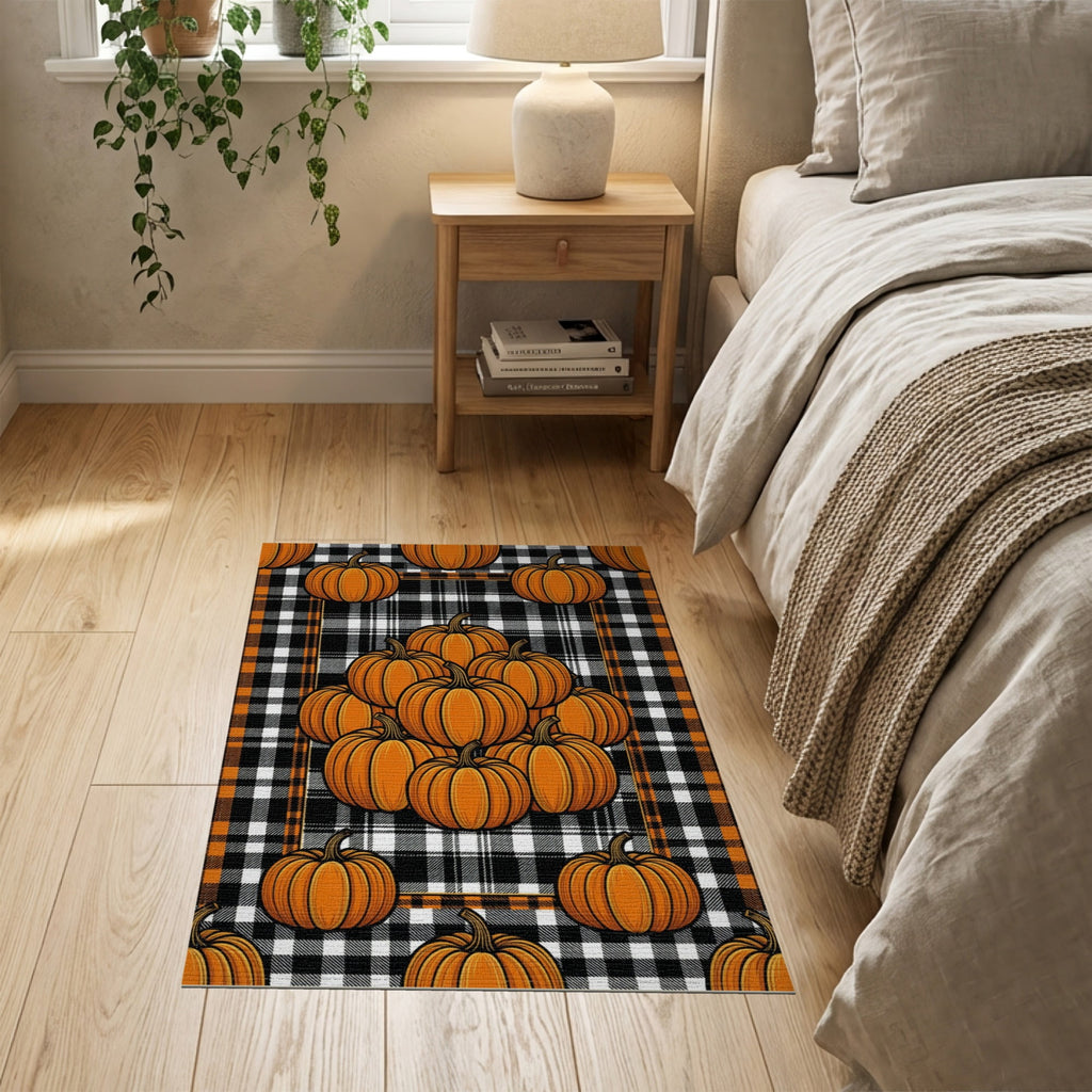 ODIKA Halloween Spooky Pumpkin Phantom Striped Entrance Door Doormat for Playroom, Bedroom, Reading Nook, Pet Friendly & Kids Safe Play