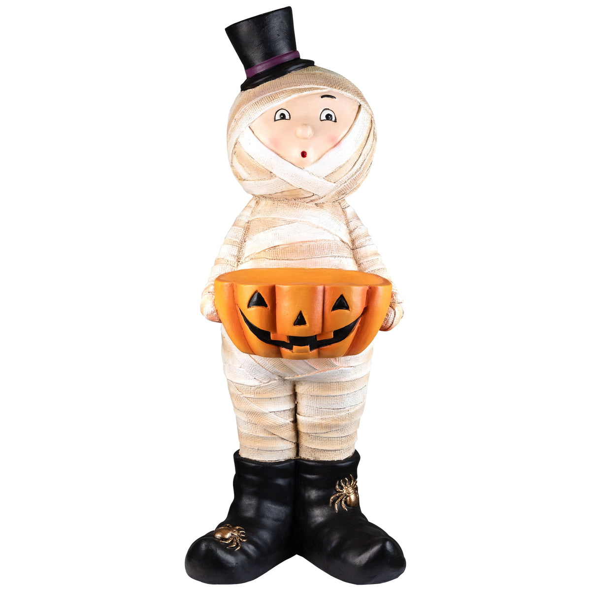 Northlight Mummy in Top Hat Holding Jack-O-Lantern Candy Dish Halloween Decoration - 23"