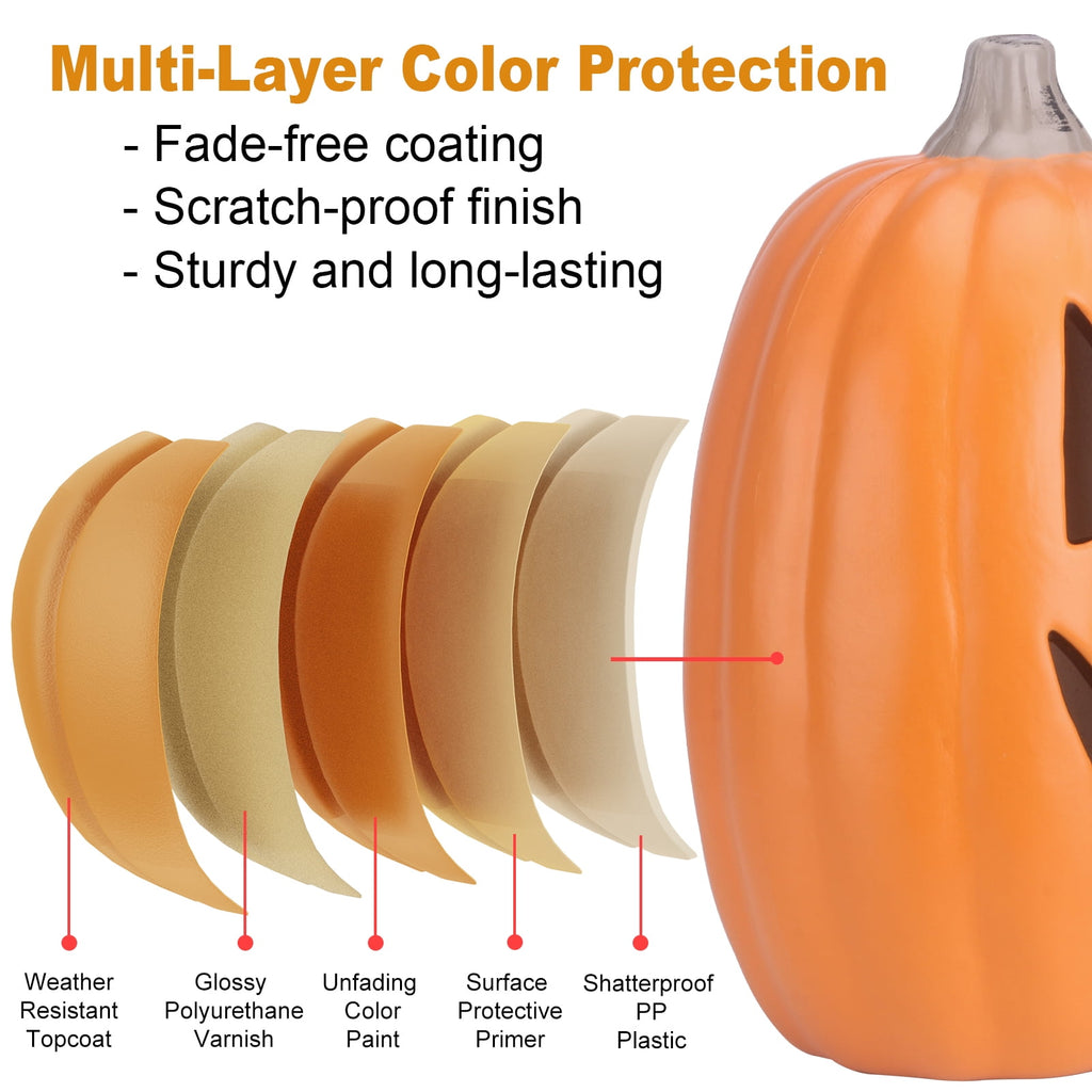 Gamexcel 21" LED Light-Up Jack O Lantern, Pre-lit Halloween Plastic Pumpkin Lights for Indoor/Outdoor Decoration - Angry Face