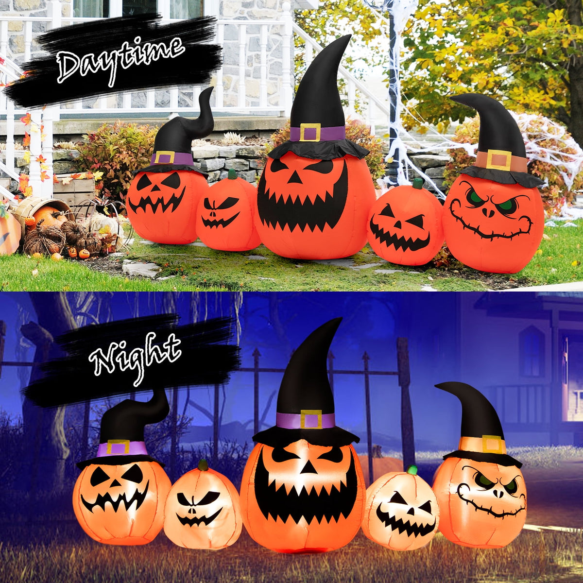 Patiojoy Long Inflatable Pumpkin Family Waterproof Halloween Yard Decoration with Built-in LED Lights Indoor & Outdoor Halloween Decor