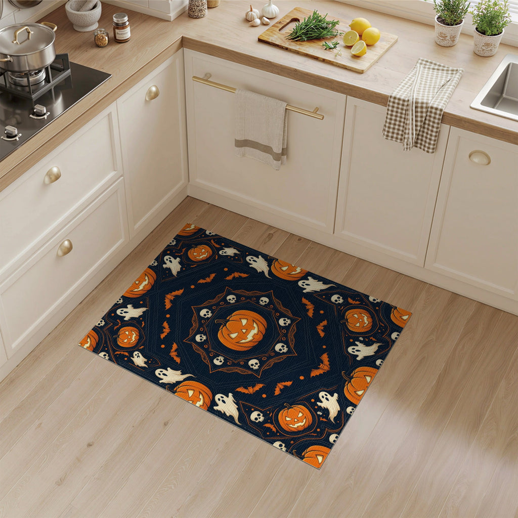 ODIKA Halloween October Phantom Gourd Flying Creature Fiber Doormat Stain Resistant Low Profile for Dorm Room, Small Living Apartment