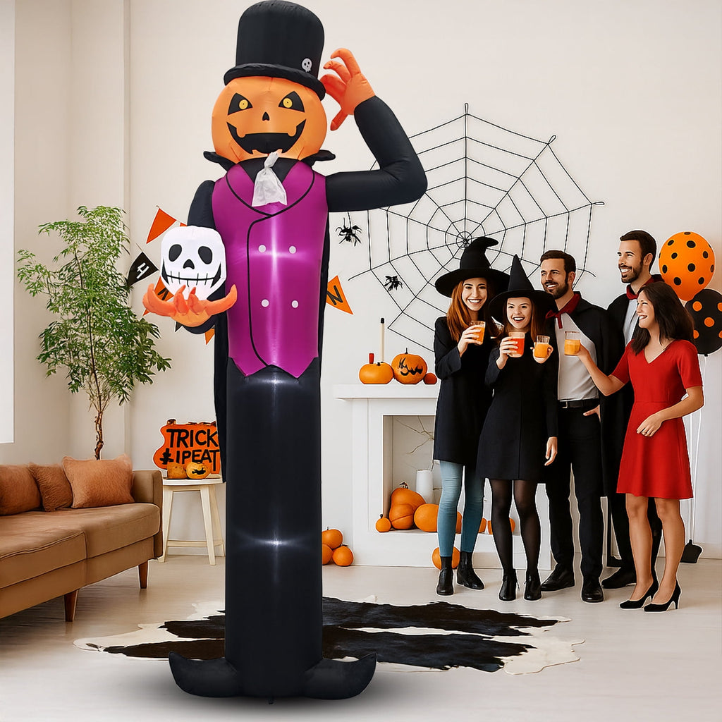 UBesGoo 12' Halloween Inflatable Blow Up Decorations, Pumpkin Man Holding Skull Built-in LEDs for Holiday Party