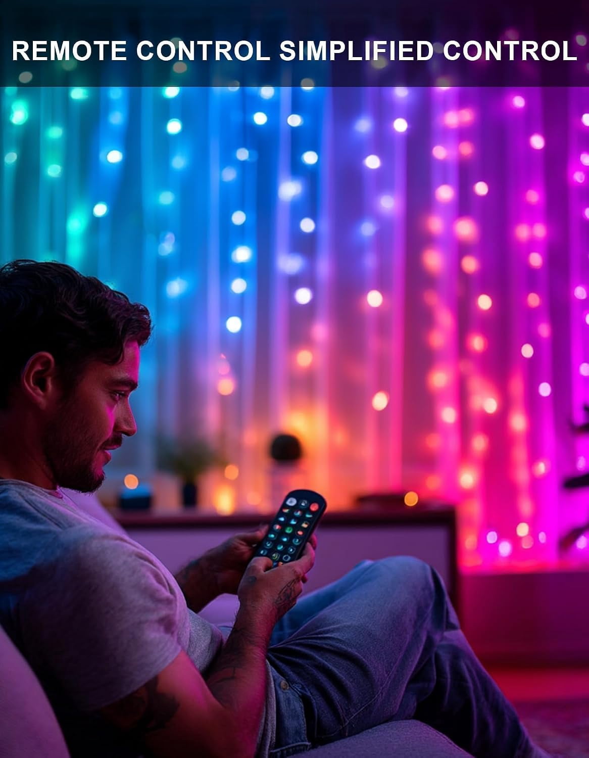 General Smart Curtain Lights, 400LED 6.6FT x 6.6FT Color Changing Valentine's Day Christmas Lights with Remote & APP, Dynamic DIY Fairy String Lights for Indoor Outdoor Bedroom Decorations