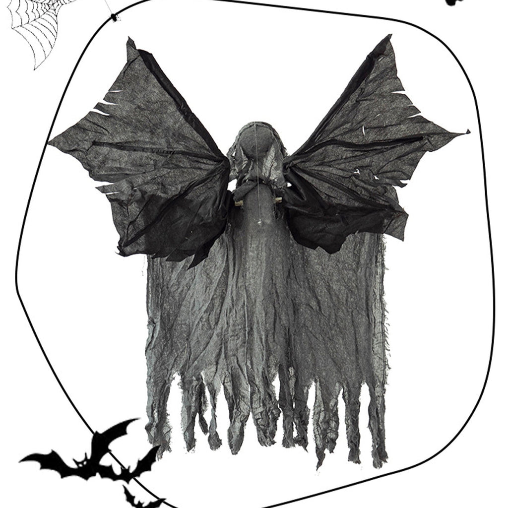 Zhourta Electric Flying Skeleton Ghost Animated Halloween Prop with Flapping Wings for Haunted Yard
