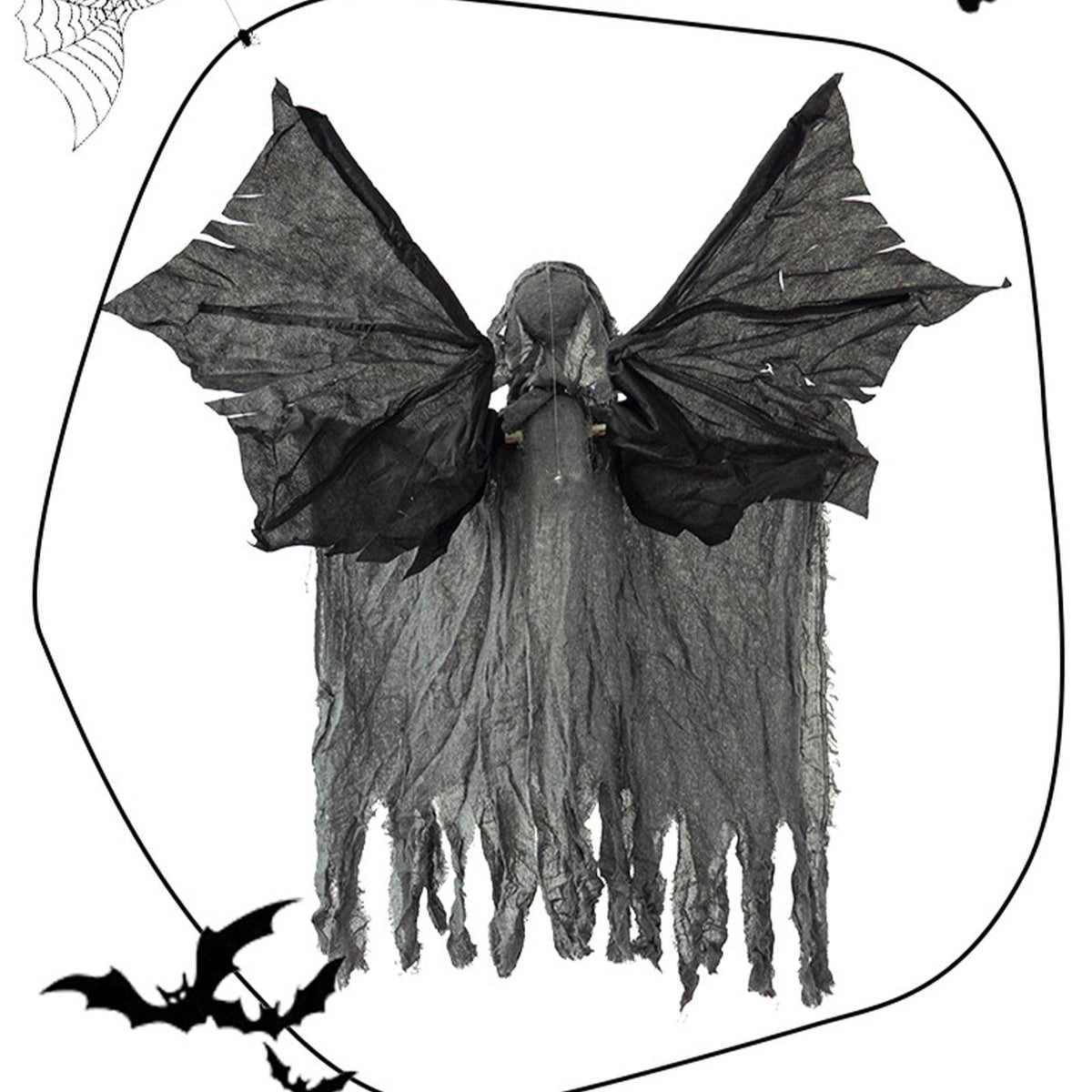 Zhourta Electric Flying Skeleton Ghost Animated Halloween Prop with Flapping Wings for Haunted Yard