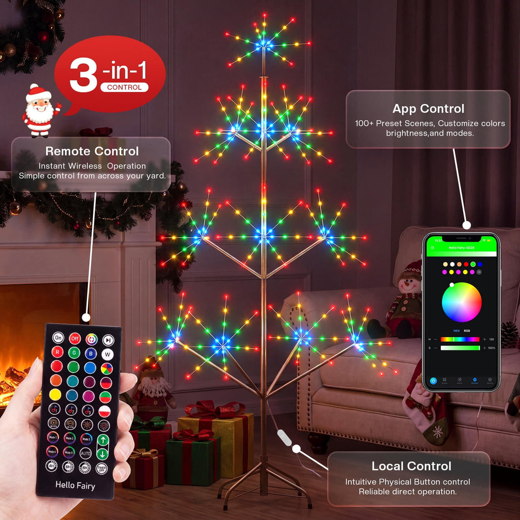 6FT Smart Pre-lit Programmable RGB Firework Tree Lights Color Changing DIY App-controlled