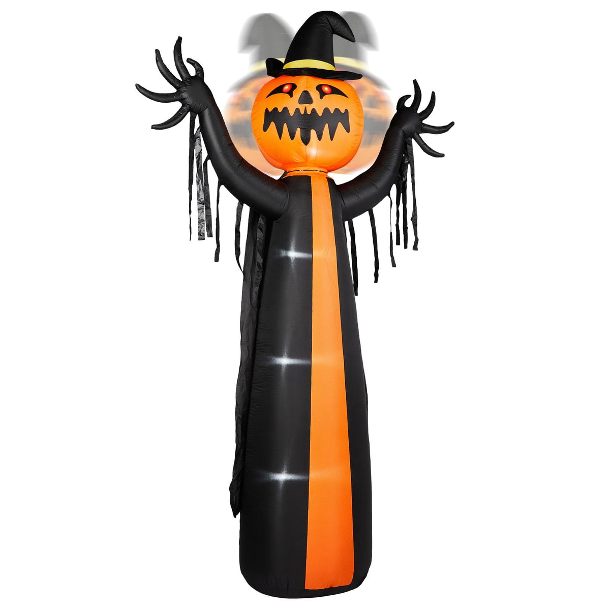 10FT Inflatable Pumpkin Ghost with Rotatable Head 6 LED Lights Black Orange Halloween Yard Decor