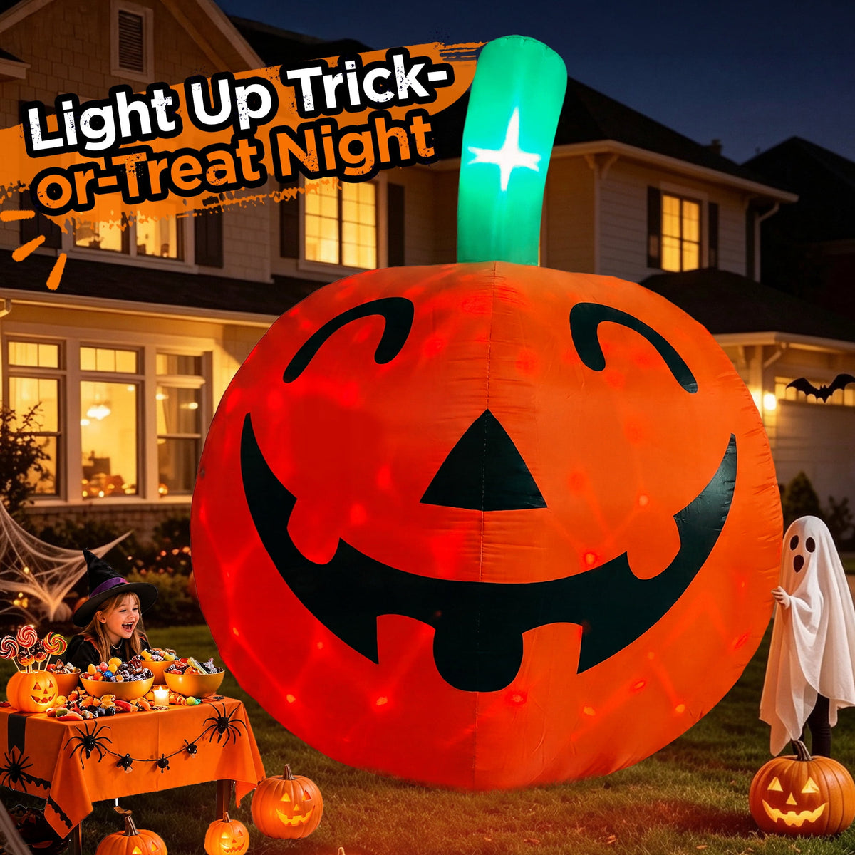 Goosiay 10ft Halloween Inflatable Pumpkin Decoration with Built-in LED Lights, Outdoor Yard Blow up for Halloween Party, Yard, Garden, Lawn