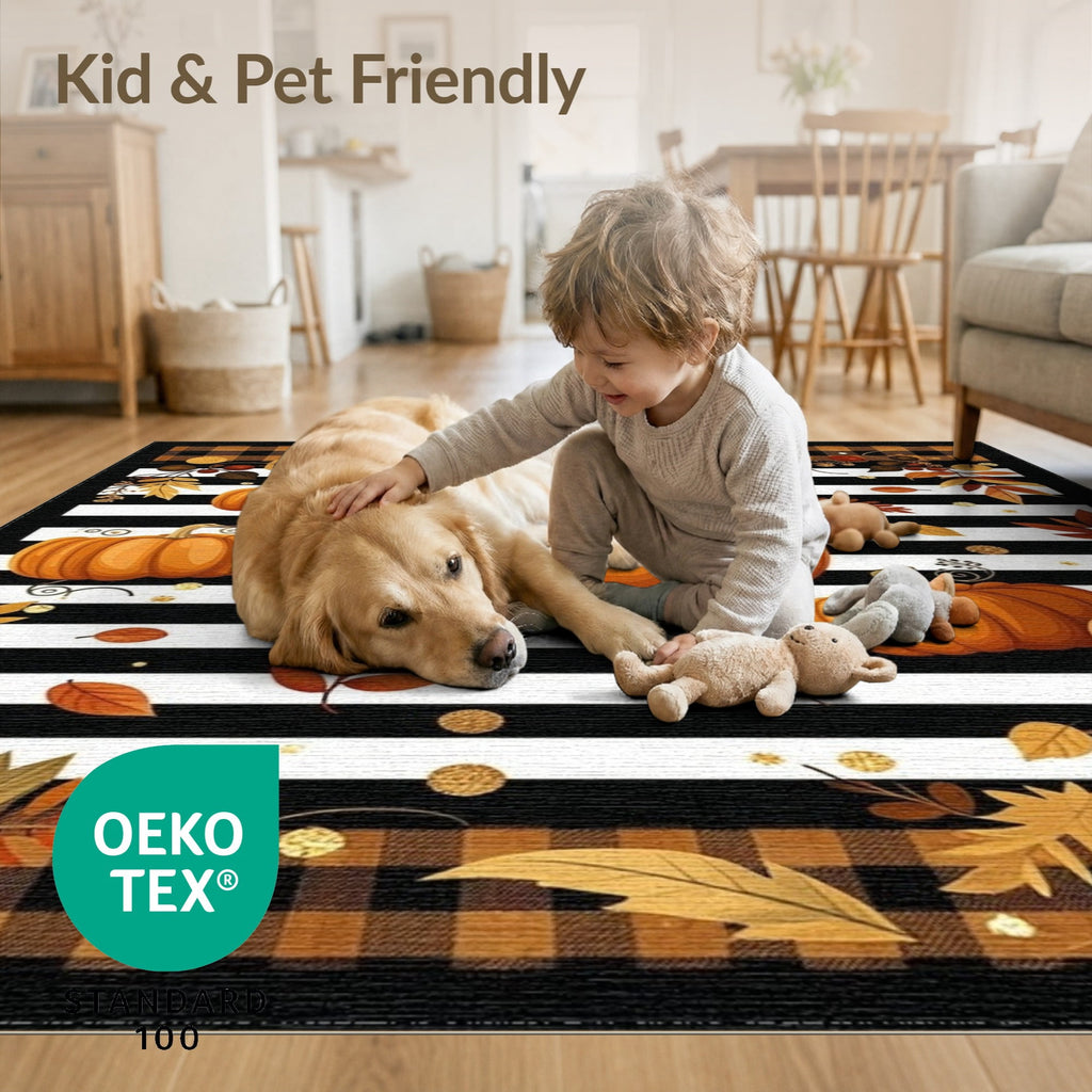 ODIKA Halloween Striped Pumpkin Ghost Farmhouse Welcome Fallc Door Pet Friendly & Kids Safe Play for Playroom, Bedroom, Reading Nook