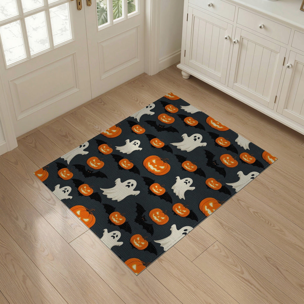 ODIKA Halloween October Phantom Gourd Flying Creature Fiber Doormat Stain Resistant Low Profile for Dorm Room, Small Living Apartment