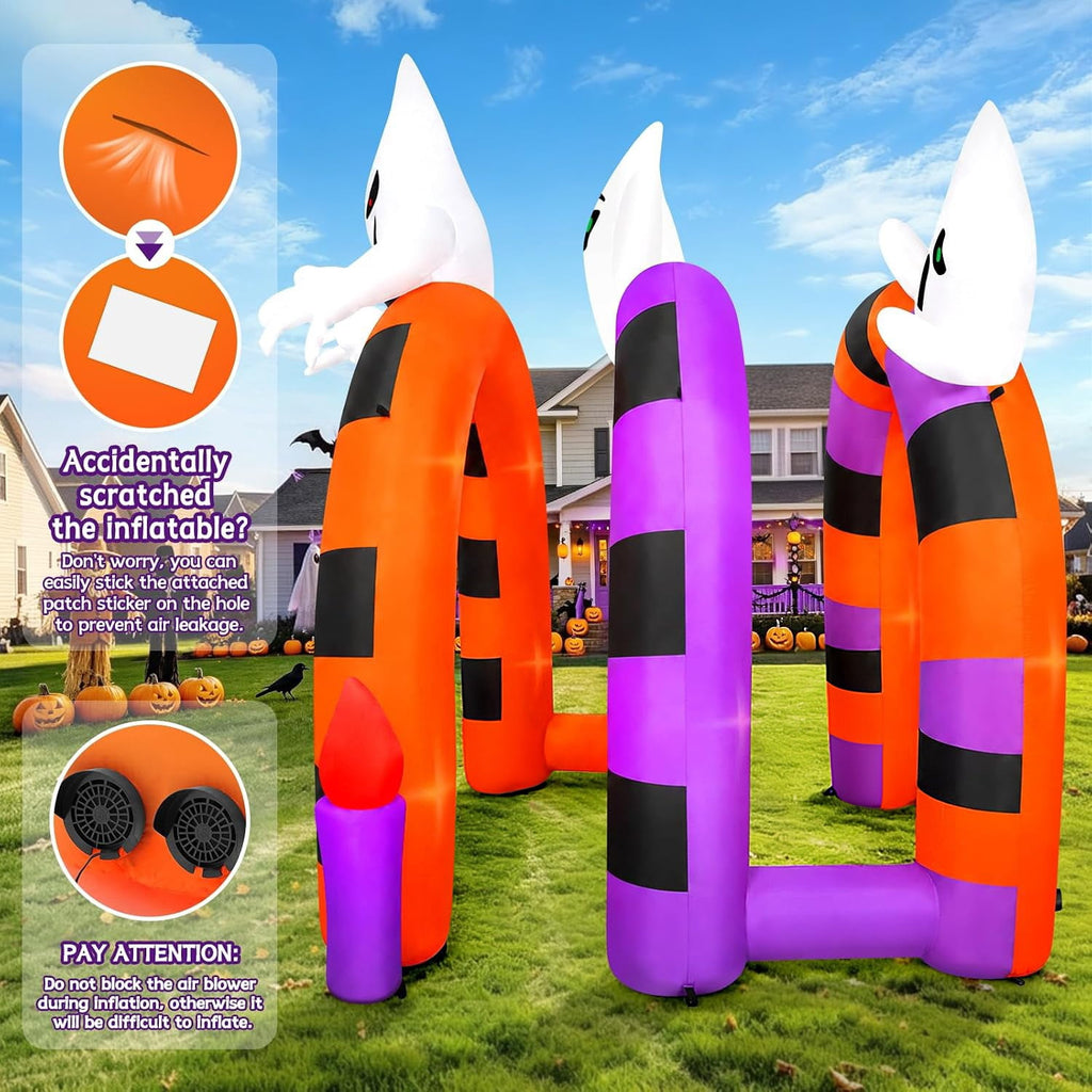 Kalolary 10FT Halloween Inflatable Ghost Archway, 3-Door Tunnel Arch Blow up Outdoor Decoration for Yard Lawn Party Shopping Mall