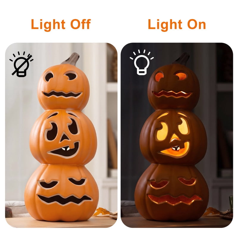 DUNCHATY 21" LED Pumpkin Light, Extra Large Angry Jack O' Lantern Halloween Decor for Outdoor Yard - Furious Face