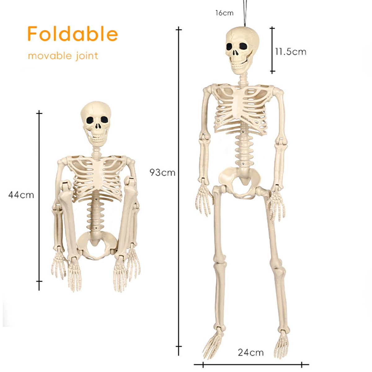 Posable Plastic Human Skeleton Prop 5.4FT Full Body Halloween Skeleton Decor with Movable Joints for Haunted House Yard Party Decoration