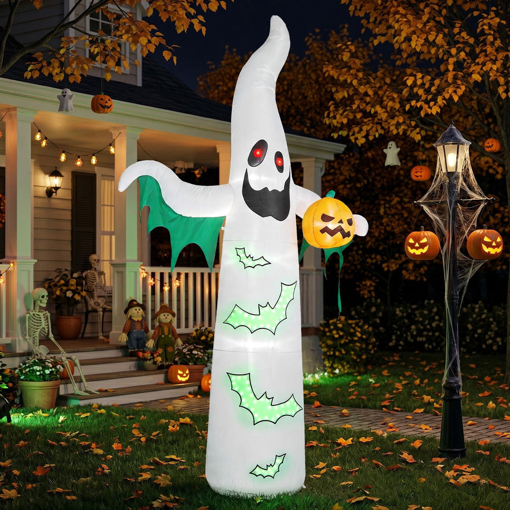 12FT Inflatable Ghost and Bat with 4 LED Lights 82 String Lights Flashing Halloween Yard Decor