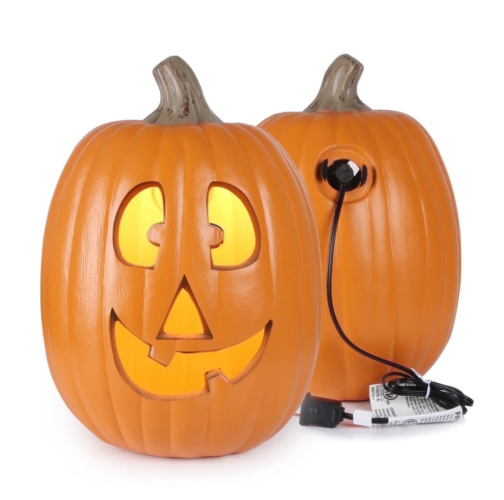Gamexcel 21" LED Light-Up Jack O Lantern, Pre-lit Halloween Plastic Pumpkin Lights for Indoor/Outdoor Decoration - Angry Face