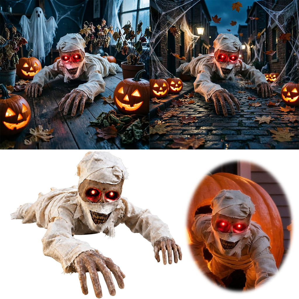 Halloween Animatronic Prop Creeping Mummy Decoration – 41.7" Motion-Activated Crawling Creature with Light-Up Eyes & Sound for Outdoor Yard Haunt
